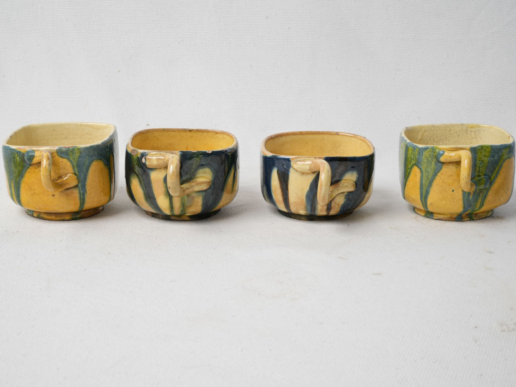 4 Adorable 1960s French Mid-Century Hand-Crafted Ceramic Coffee Cups