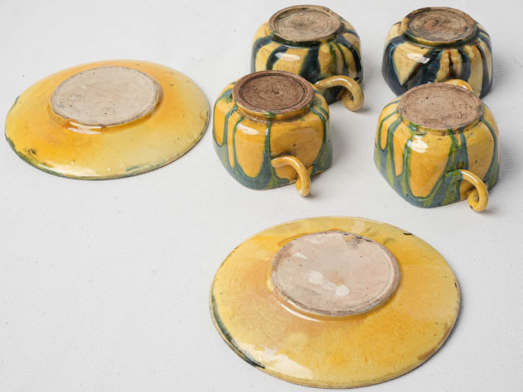 4 Adorable 1960s French Mid-Century Hand-Crafted Ceramic Coffee Cups