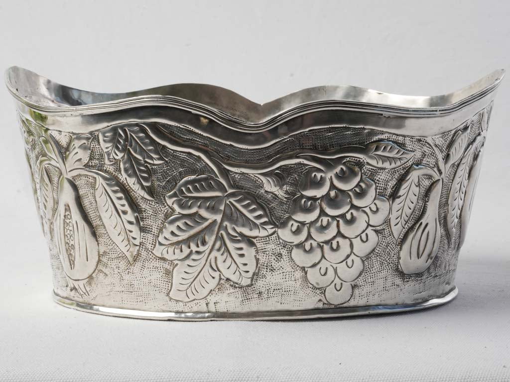 Silver-plated ornate motif cachepot
