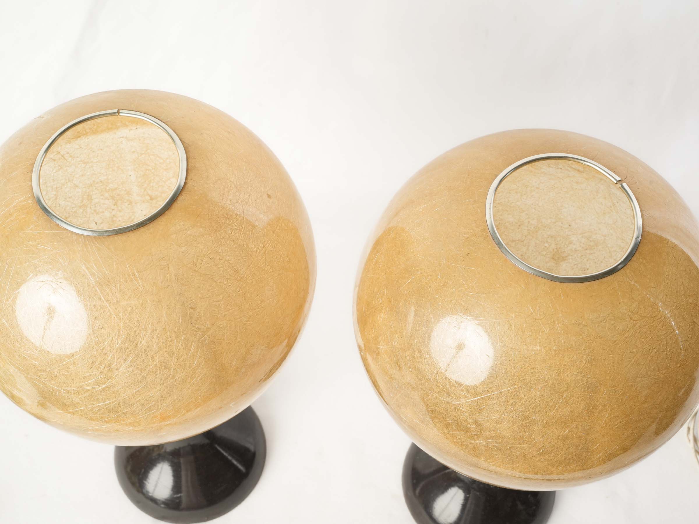 Pair of Tall Mid-20th Century Fiberglass and Lacquered Wood Table Lamps - 18"