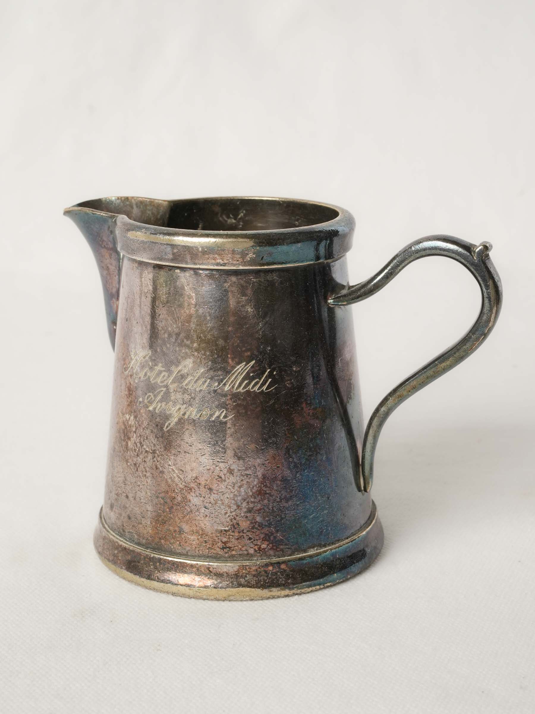 Antique French Silver-Plated Milk Jug from Hôtel du Midi, Avignon - 4¼"