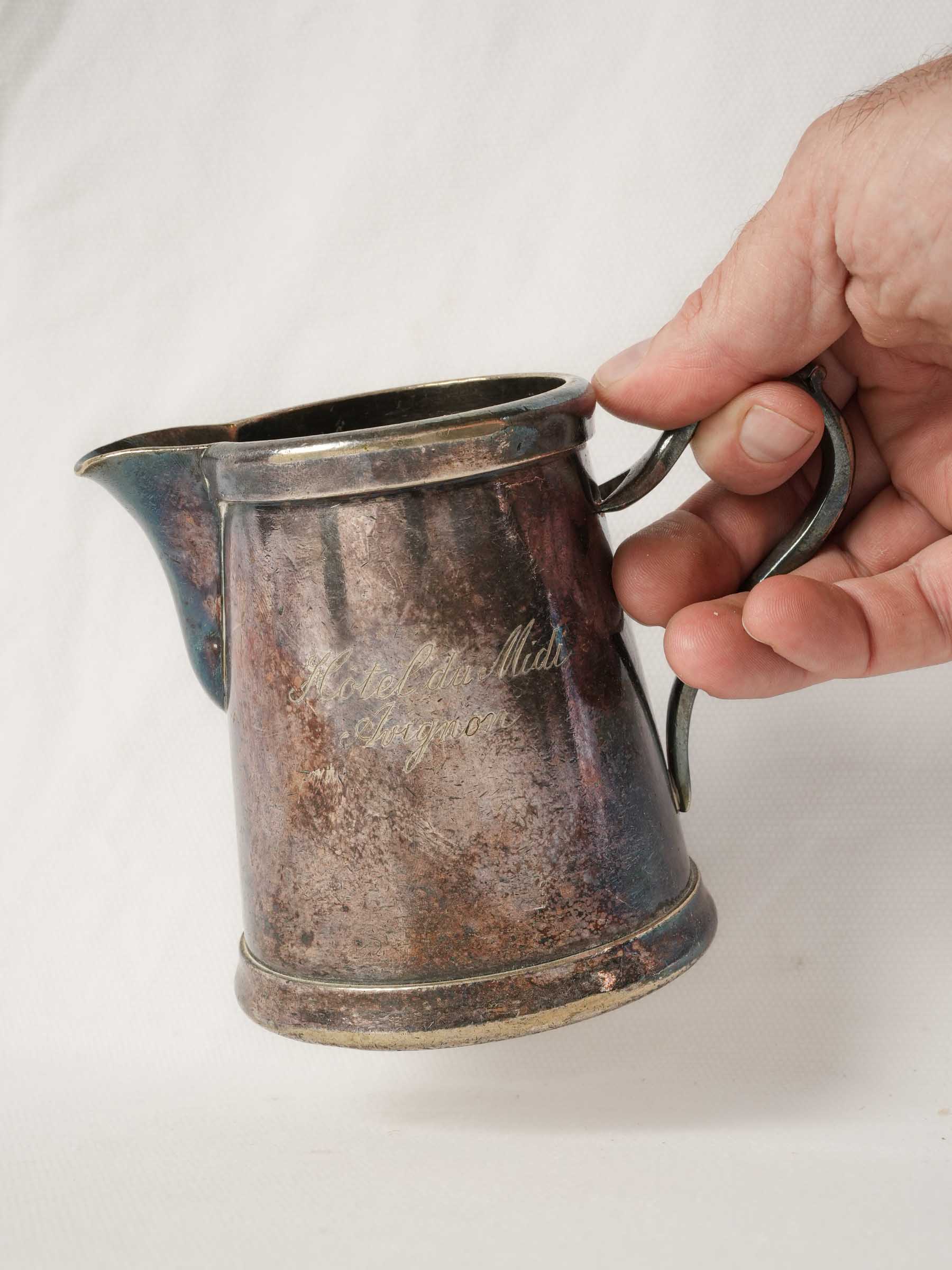 Antique French Silver-Plated Milk Jug from Hôtel du Midi, Avignon - 4¼"