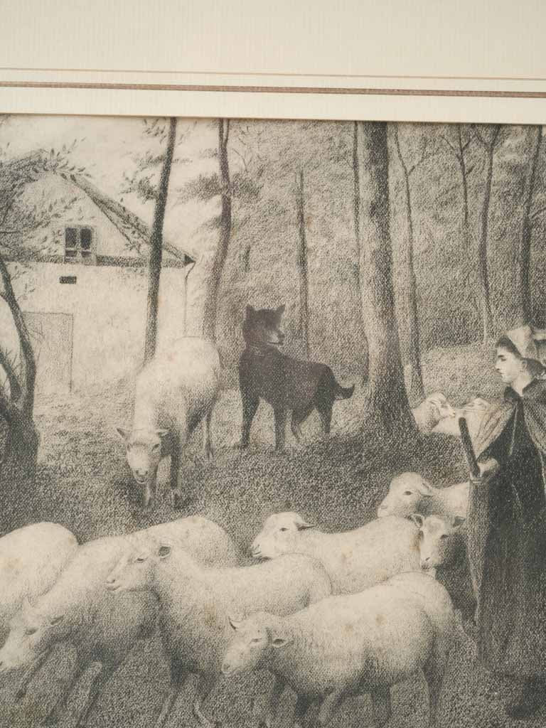 Antique framed pen and ink artwork