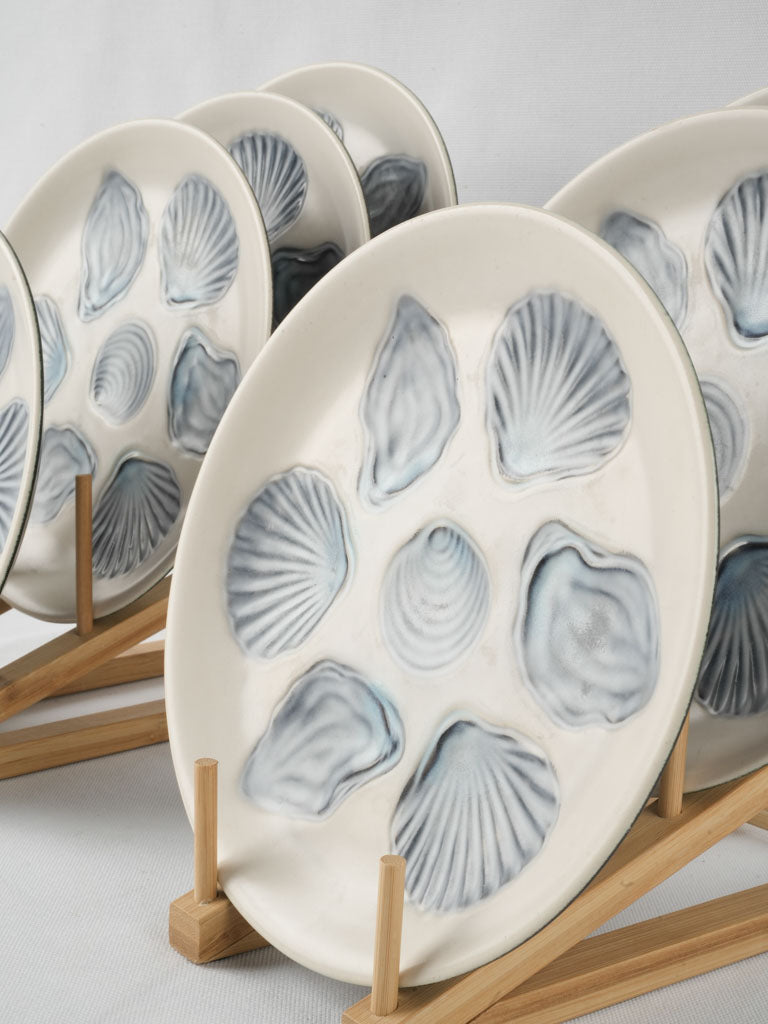 Retro blue-glazed oyster serving plates