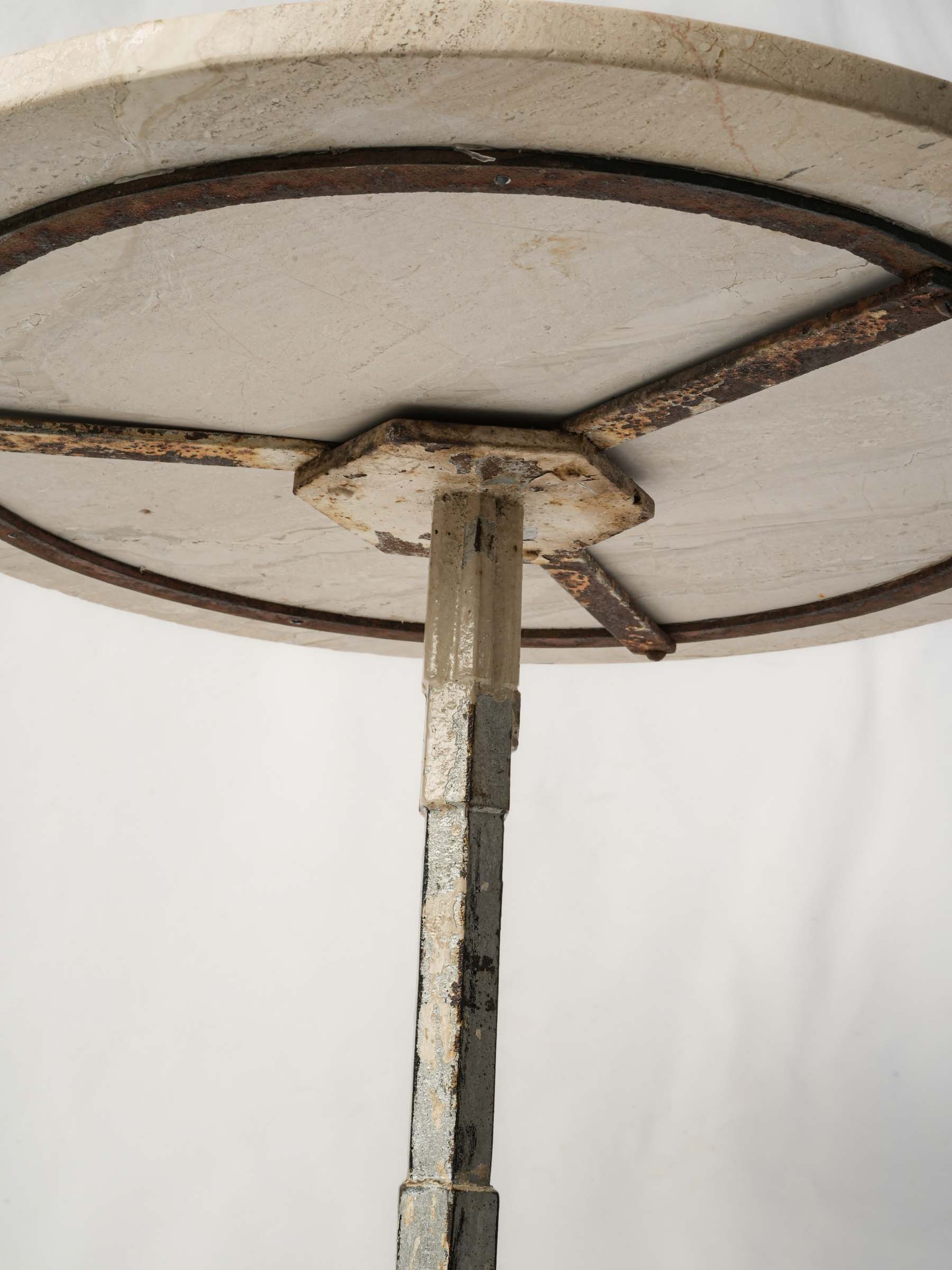 Rare Louis Vuitton Art Deco Cast-Iron Pedestal Table with Later Stone Top, France, c. 1930s - 27½" x 23¾"