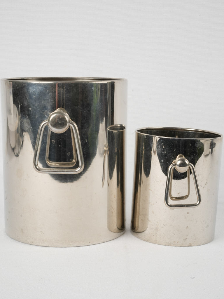 Modern drop-handle stainless ice bucket