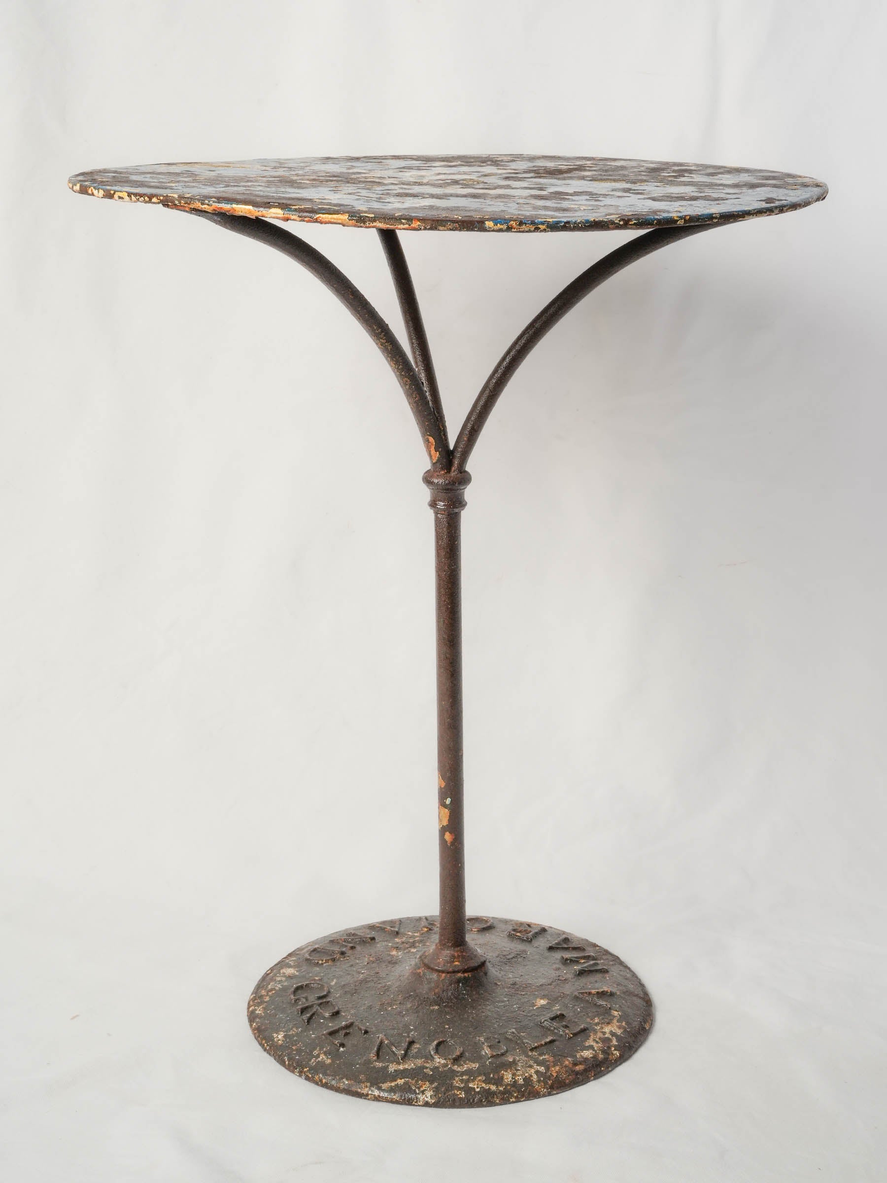 Early 20th-Century French Iron Bistro Table w/ Layered Patina - 28¼" x 23¾"