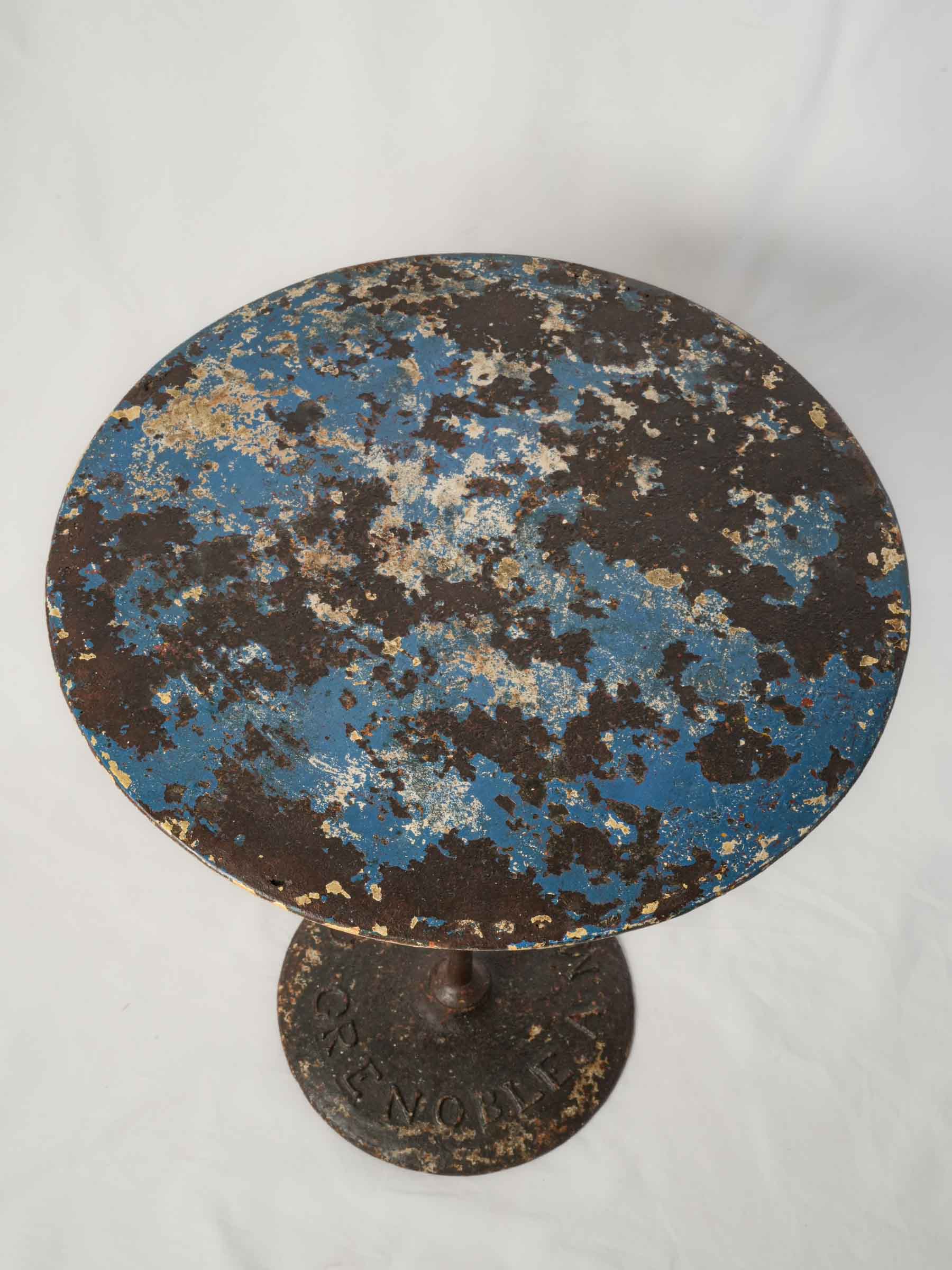 Early 20th-Century French Iron Bistro Table w/ Layered Patina - 28¼" x 23¾"