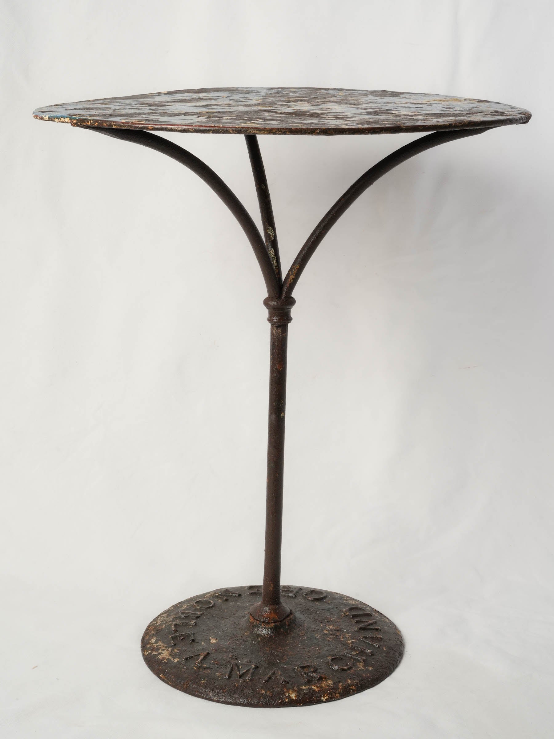 Early 20th-Century French Iron Bistro Table w/ Layered Patina - 28¼" x 23¾"