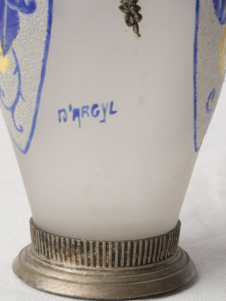 French Art Deco Frosted Glass Vase w/ Silvered-Metal Appliqués By D’Argyl Paris c.1925–1935 - 10¾"