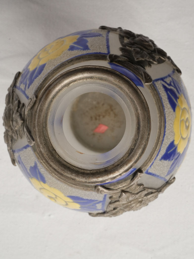 French Art Deco Frosted Glass Vase w/ Silvered-Metal Appliqués By D’Argyl Paris c.1925–1935 - 10¾"