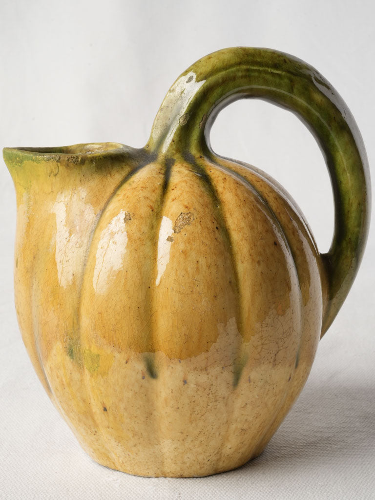 Mid-Century Playful Melon-Shaped Ceramic Pitcher - 7"
