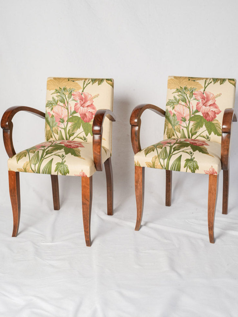 Pair of French Art Deco Mahogany Armchairs w/ Sculptural Scrolled Arms - 32¼"