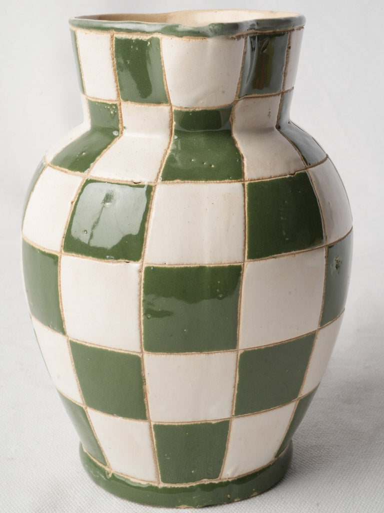 Mid-20th-Century French Green and White Checkerboard Pitcher - 8¼"