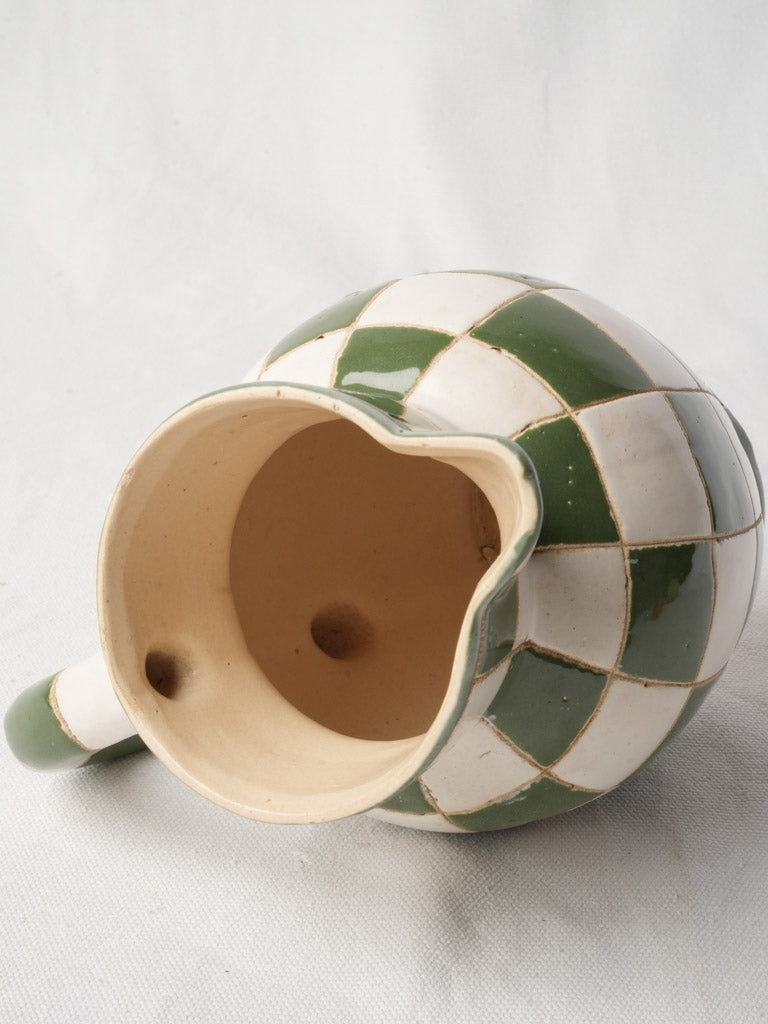 Mid-20th-Century French Green and White Checkerboard Pitcher - 8¼"