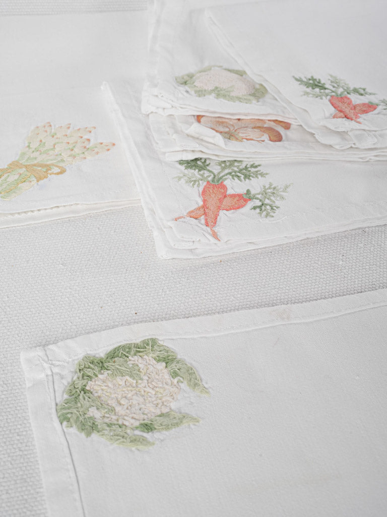 Whimsical vegetable-embroidered fabric napkins