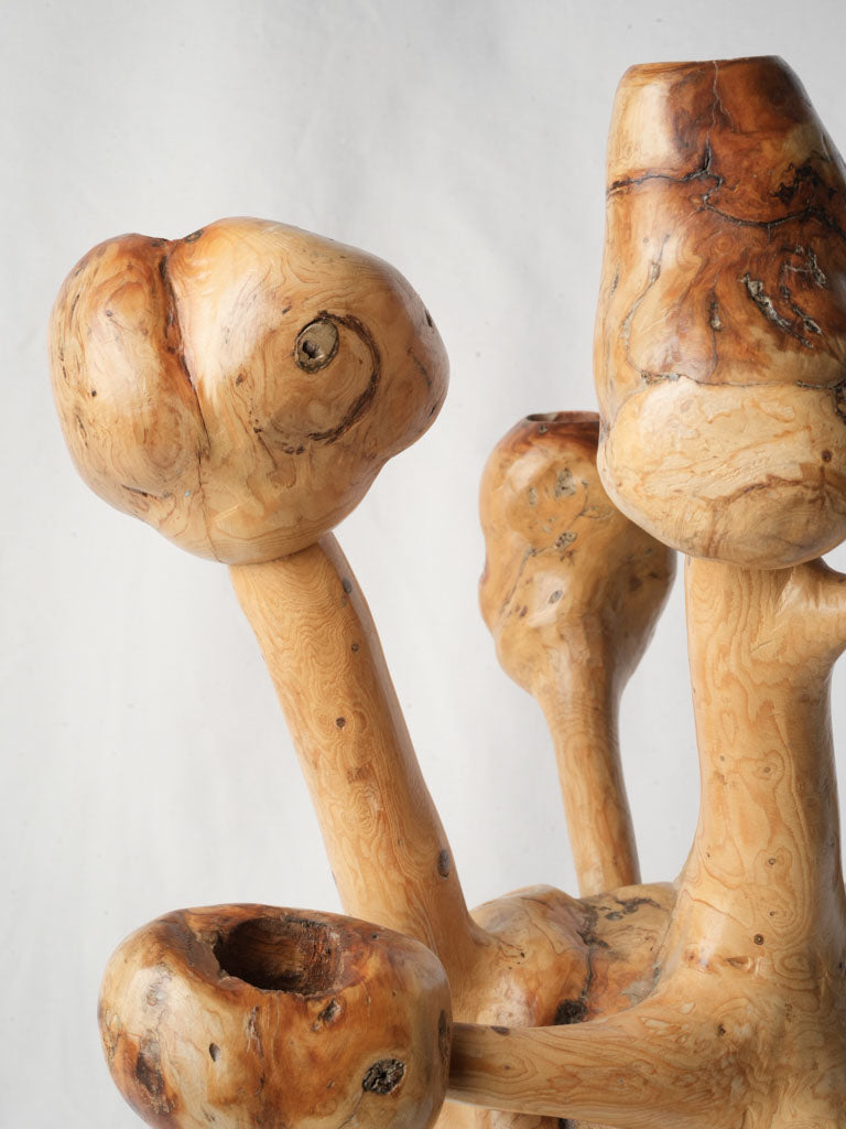 Sculptural Late 20th-Century Olive-Wood Folk Art Candelabrum - 22½"