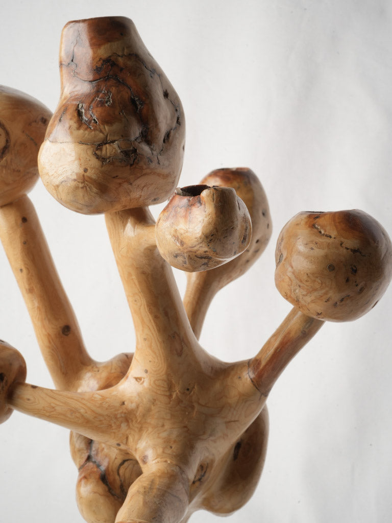 Sculptural Late 20th-Century Olive-Wood Folk Art Candelabrum - 22½"