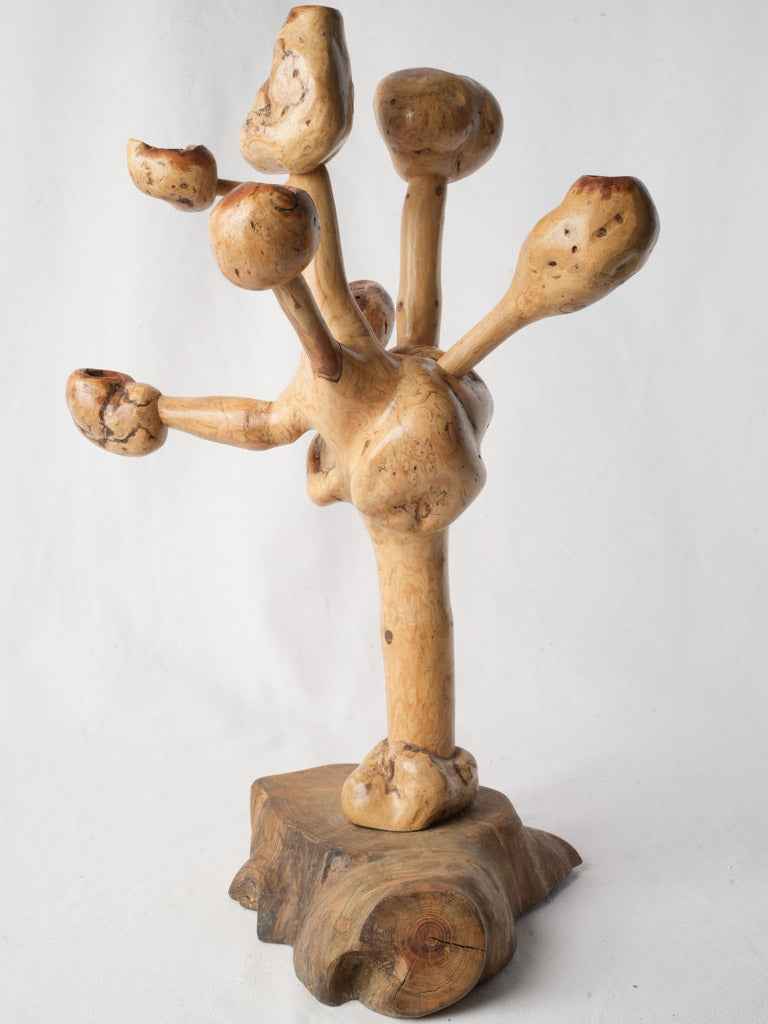 Sculptural Late 20th-Century Olive-Wood Folk Art Candelabrum - 22½"