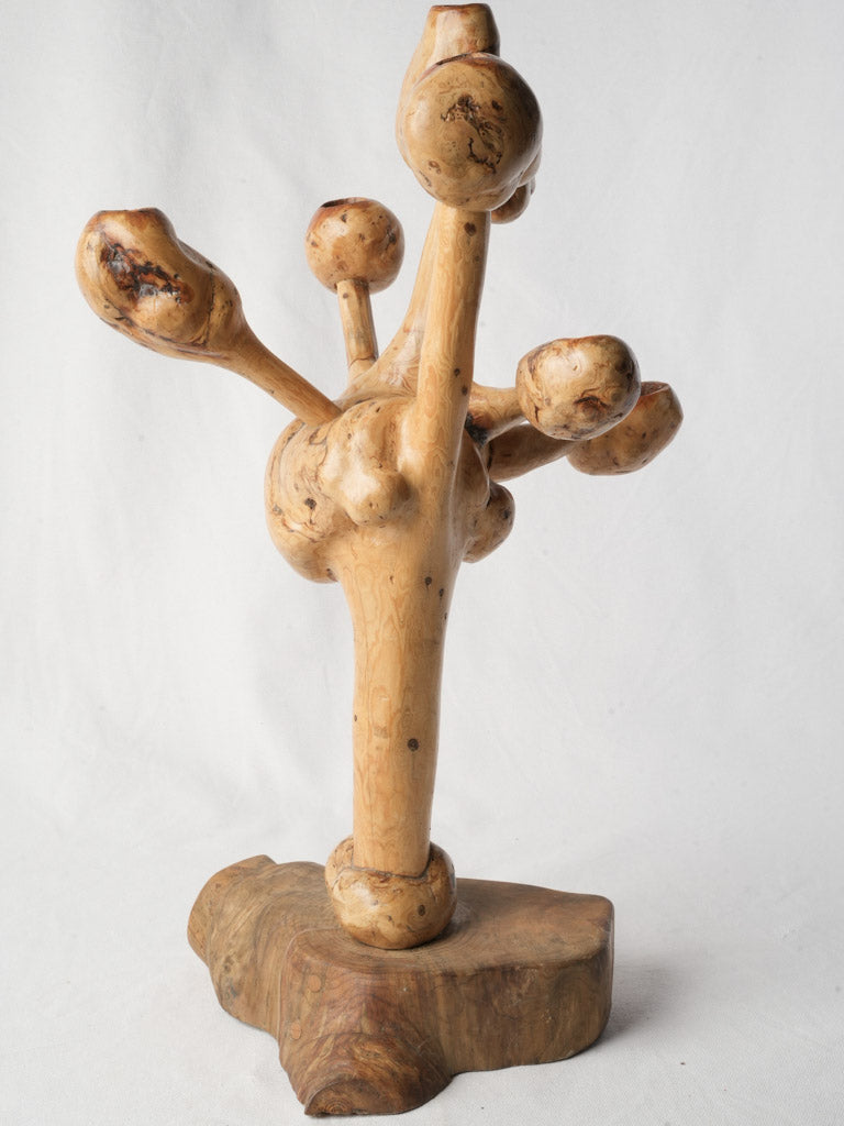 Sculptural Late 20th-Century Olive-Wood Folk Art Candelabrum - 22½"