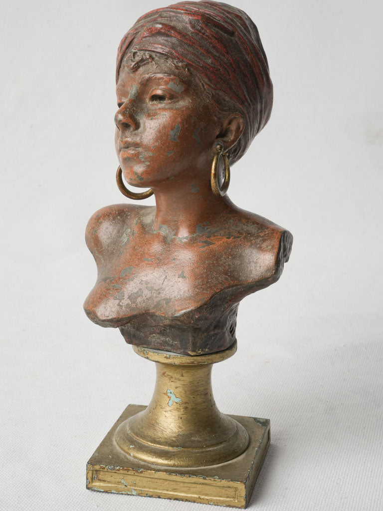 French Orientalist Bust In Polychrome Régule Circa 1900 - 8¾"