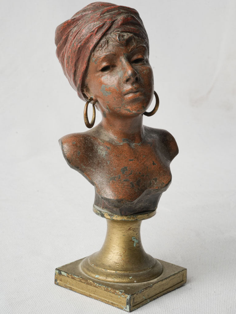 French Orientalist Bust In Polychrome Régule Circa 1900 - 8¾"