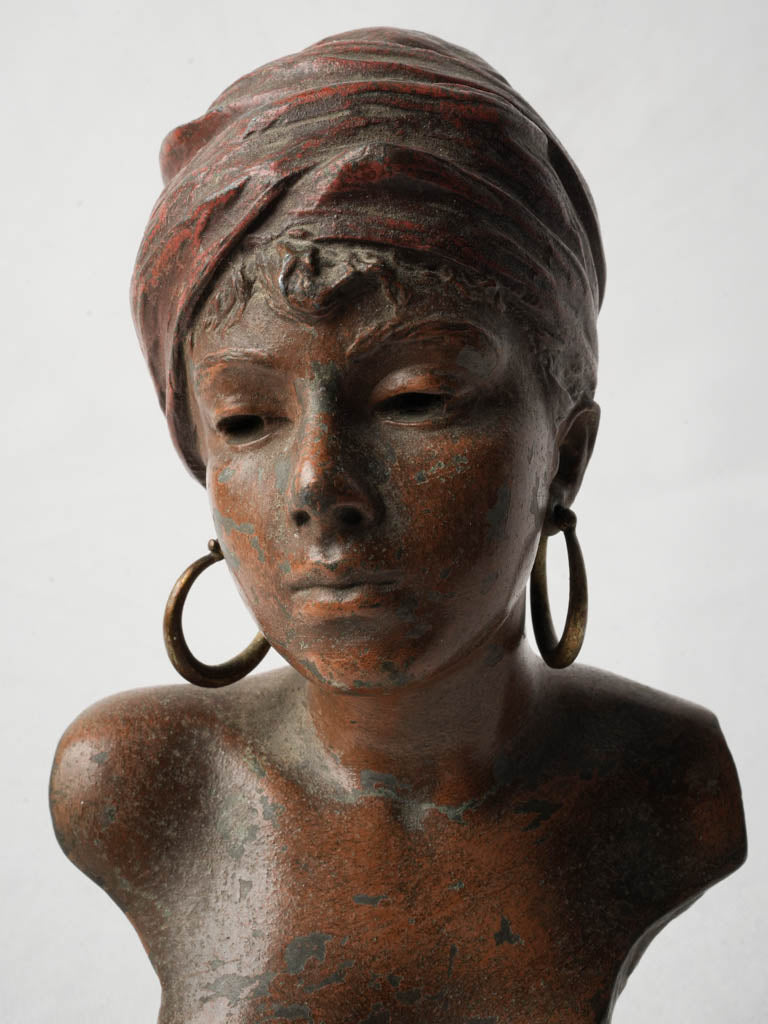 French Orientalist Bust In Polychrome Régule Circa 1900 - 8¾"