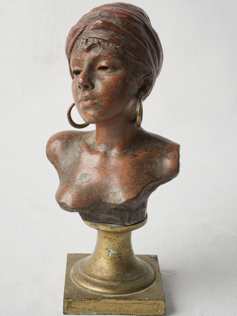 French Orientalist Bust In Polychrome Régule Circa 1900 - 8¾"