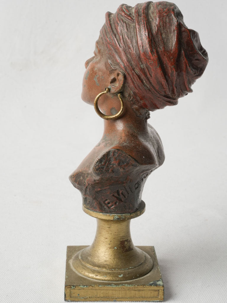 French Orientalist Bust In Polychrome Régule Circa 1900 - 8¾"