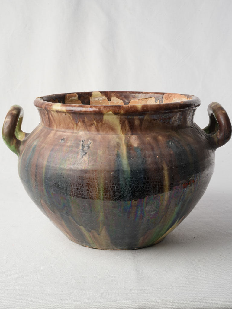 Moss green drip-glazed cachepot