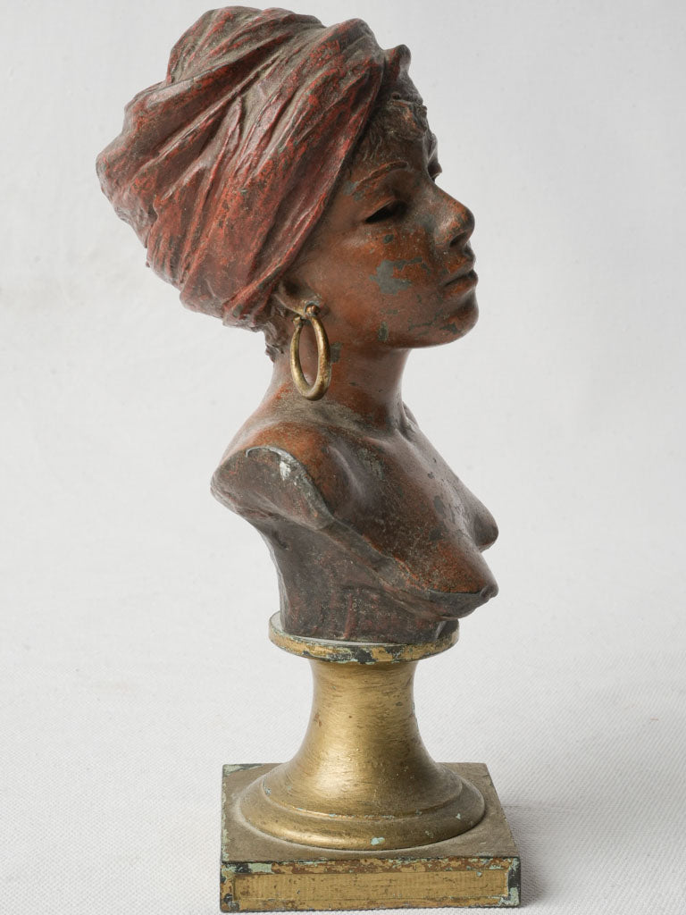 French Orientalist Bust In Polychrome Régule Circa 1900 - 8¾"