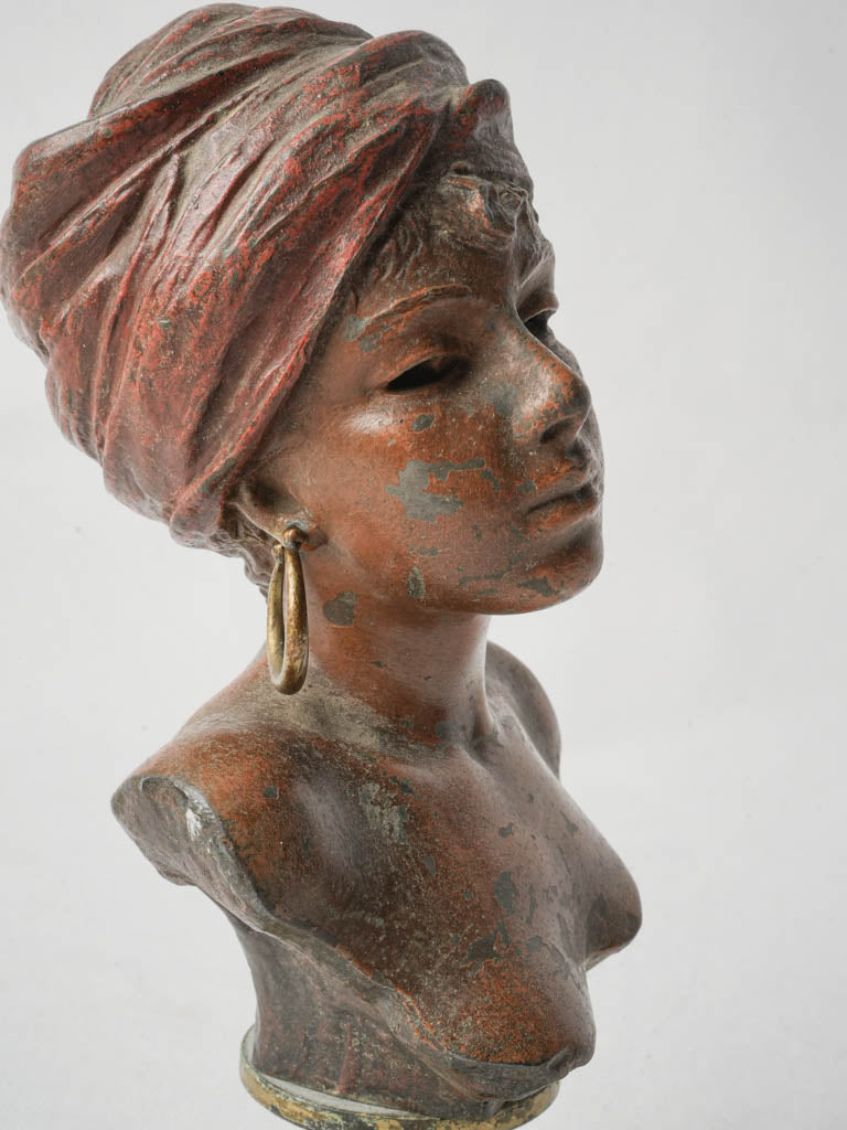 French Orientalist Bust In Polychrome Régule Circa 1900 - 8¾"