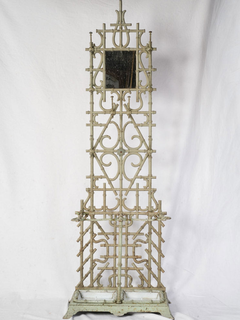 Circa 1900 Cast Iron Bamboo-Form Hall Stand in Sage Green - 75½" x 26" x 13½"