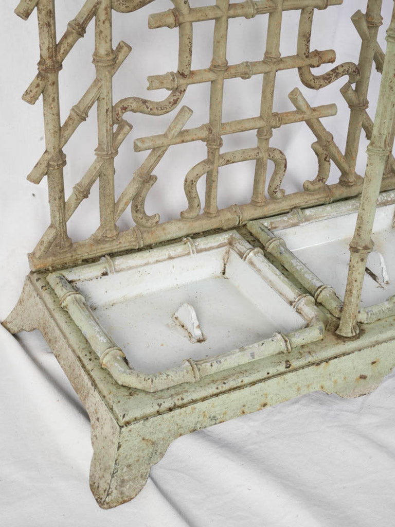 Circa 1900 Cast Iron Bamboo-Form Hall Stand in Sage Green - 75½" x 26" x 13½"
