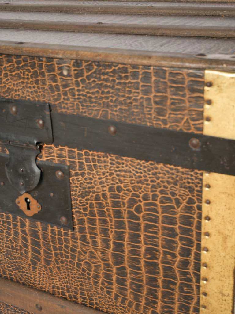 Utilitarian blackened hardware storage trunk