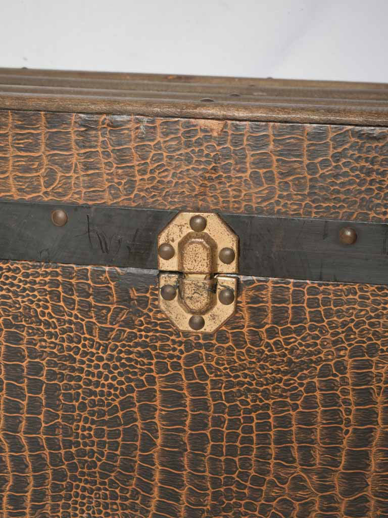 Sturdy ribbed-lid vintage trunk