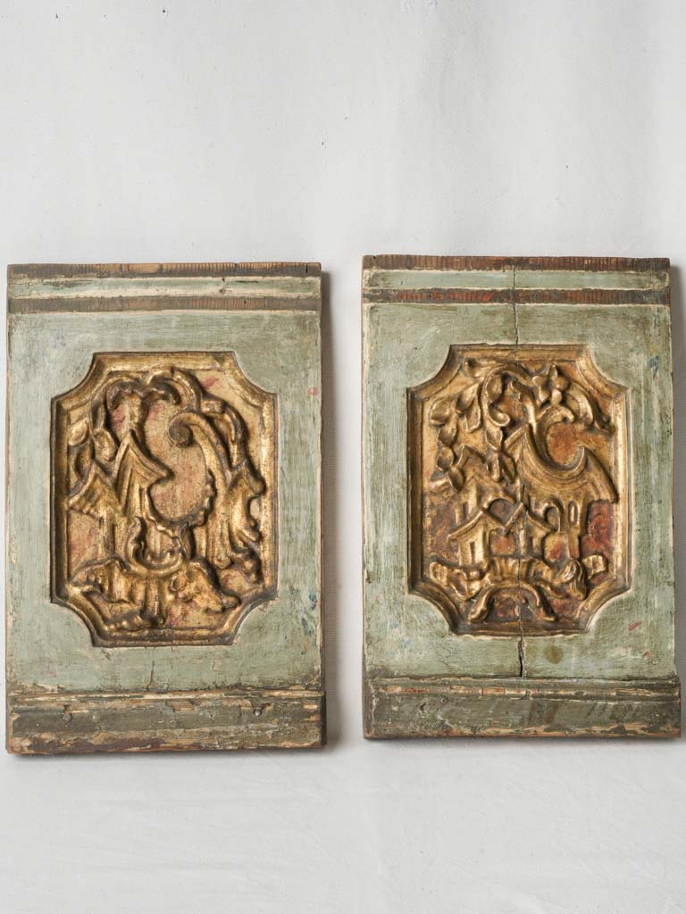 Pair of Mid-18th Century Italian Rococo Gilt & Painted Boiserie Panels - 16¼" x 10¾"