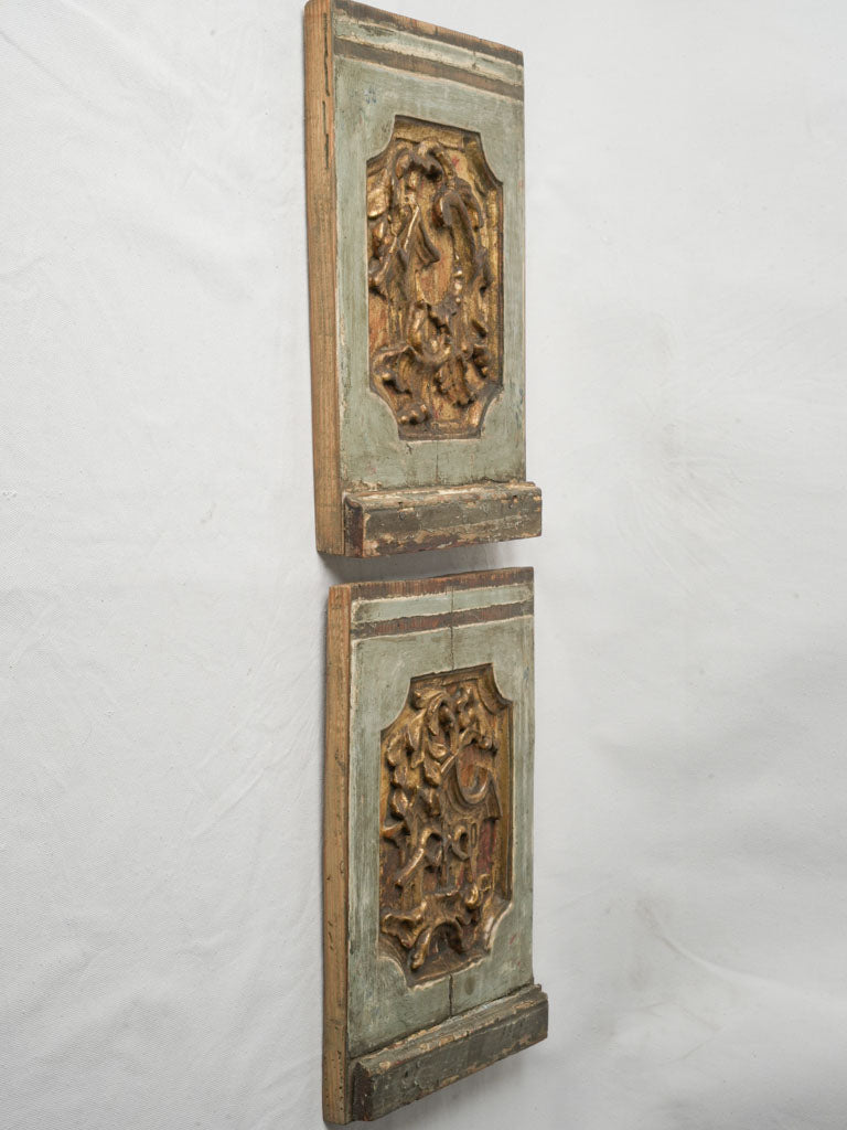 Pair of Mid-18th Century Italian Rococo Gilt & Painted Boiserie Panels - 16¼" x 10¾"