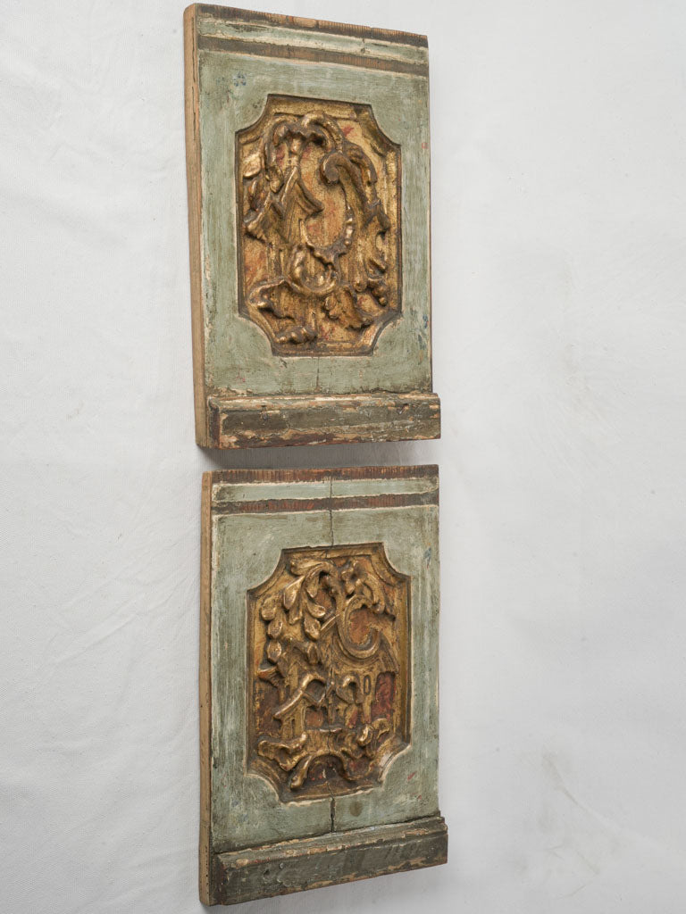 Pair of Mid-18th Century Italian Rococo Gilt & Painted Boiserie Panels - 16¼" x 10¾"