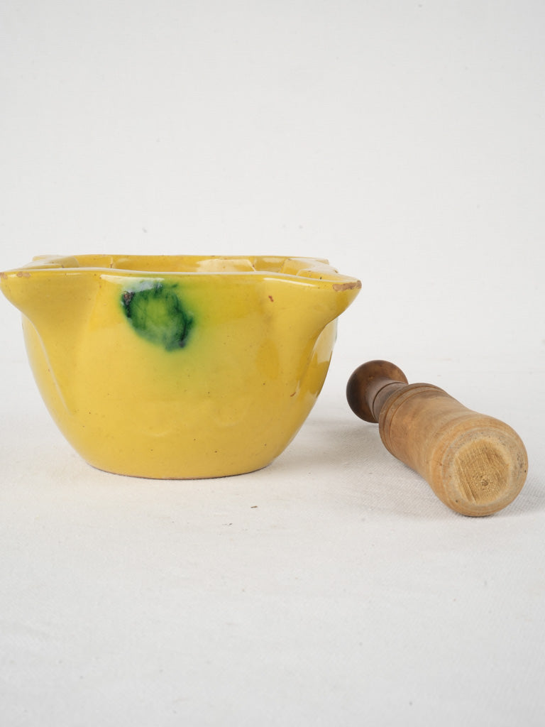 Rustic glazed ceramic mortar bowl