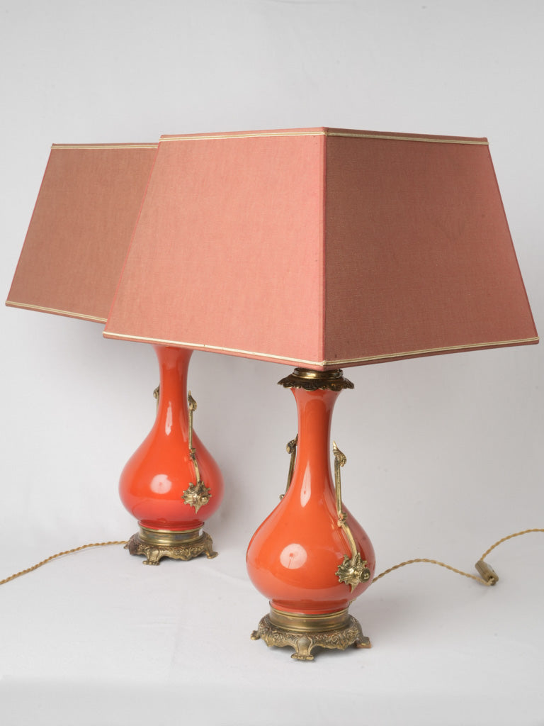 Luxurious, ornate, historical, bronze, red, vintage, lamp