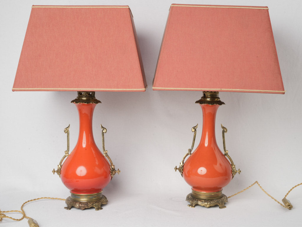 Charming, vibrant, French, red, ceramic, vintage, lamp