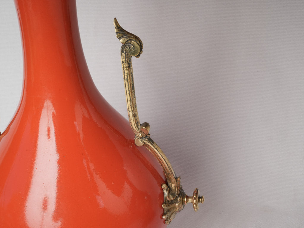 Opulent, intricate, antique, red, ceramic, French, lamp