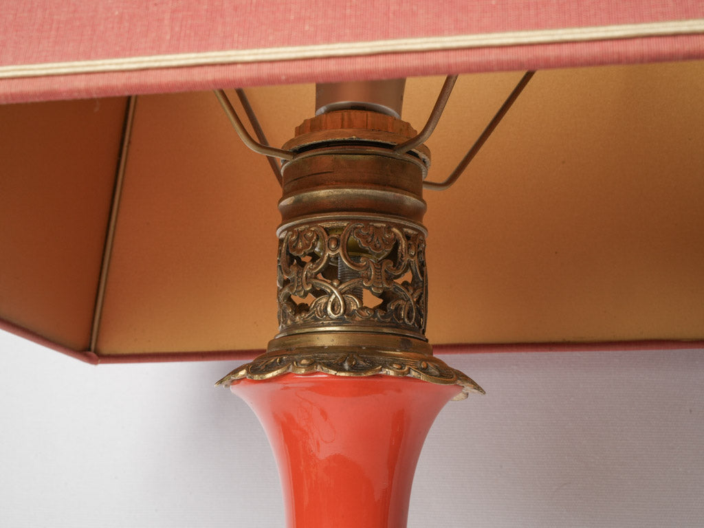 Vintage, elegant, French, electric, red, ceramic, lamp