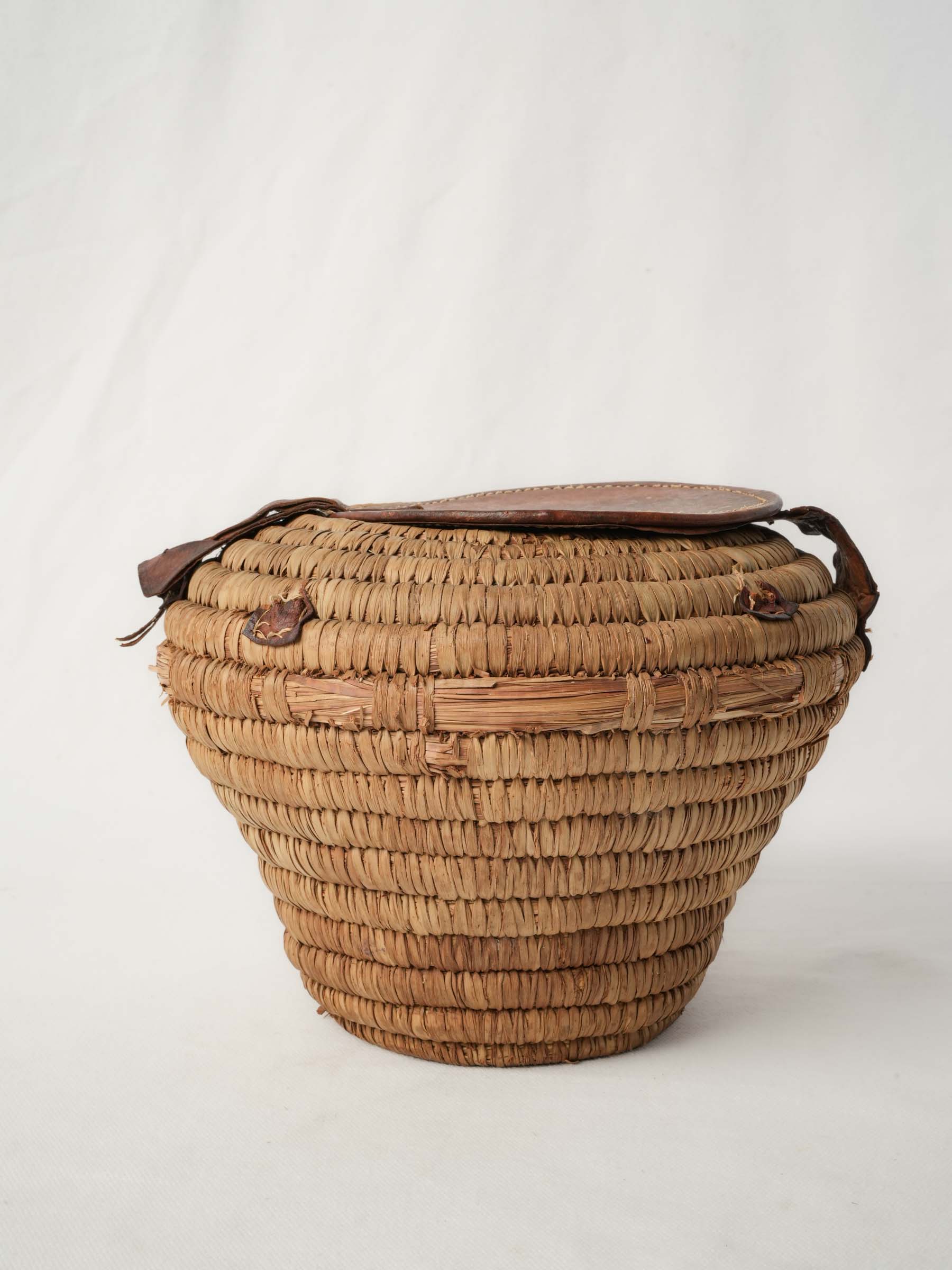 Vintage French Basket w/ Leather Lid