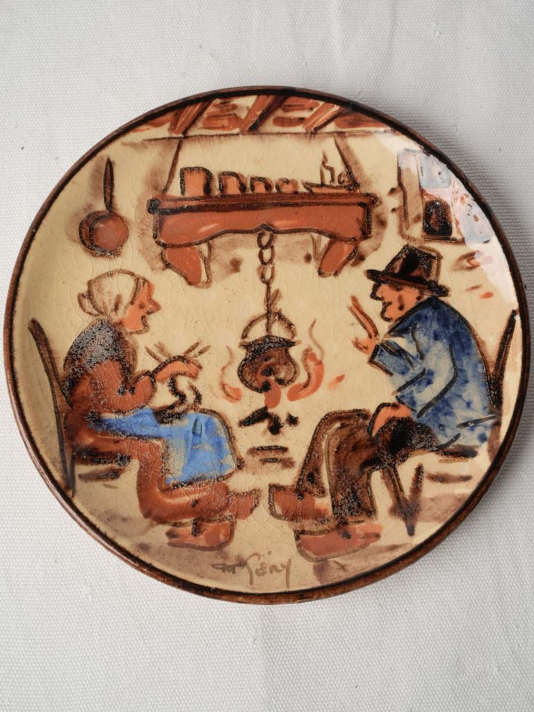 Mid-20th-Century French Plate Signed Gery w/ Provençal Hearth Scene - 9"