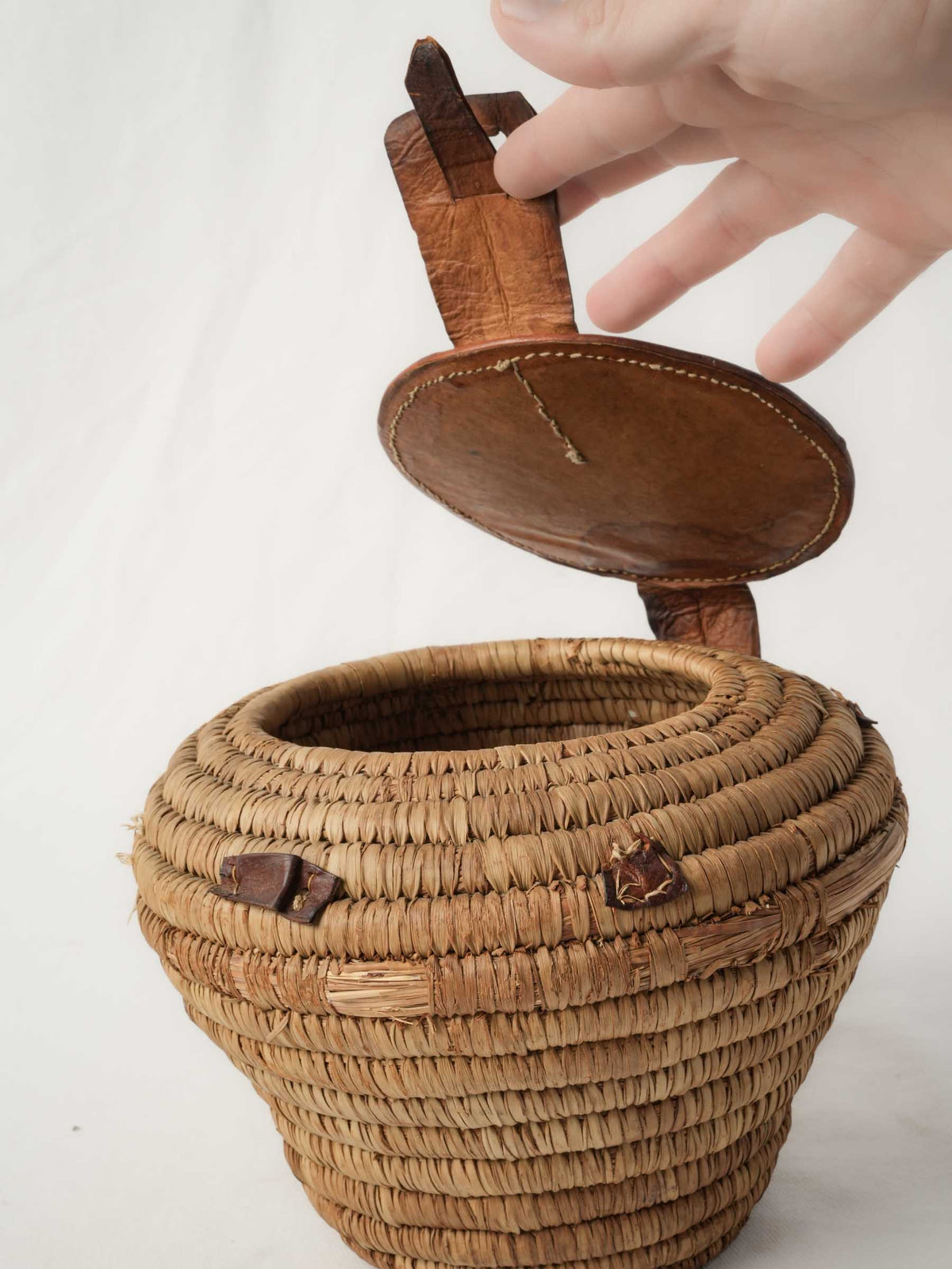 Vintage French Basket w/ Leather Lid