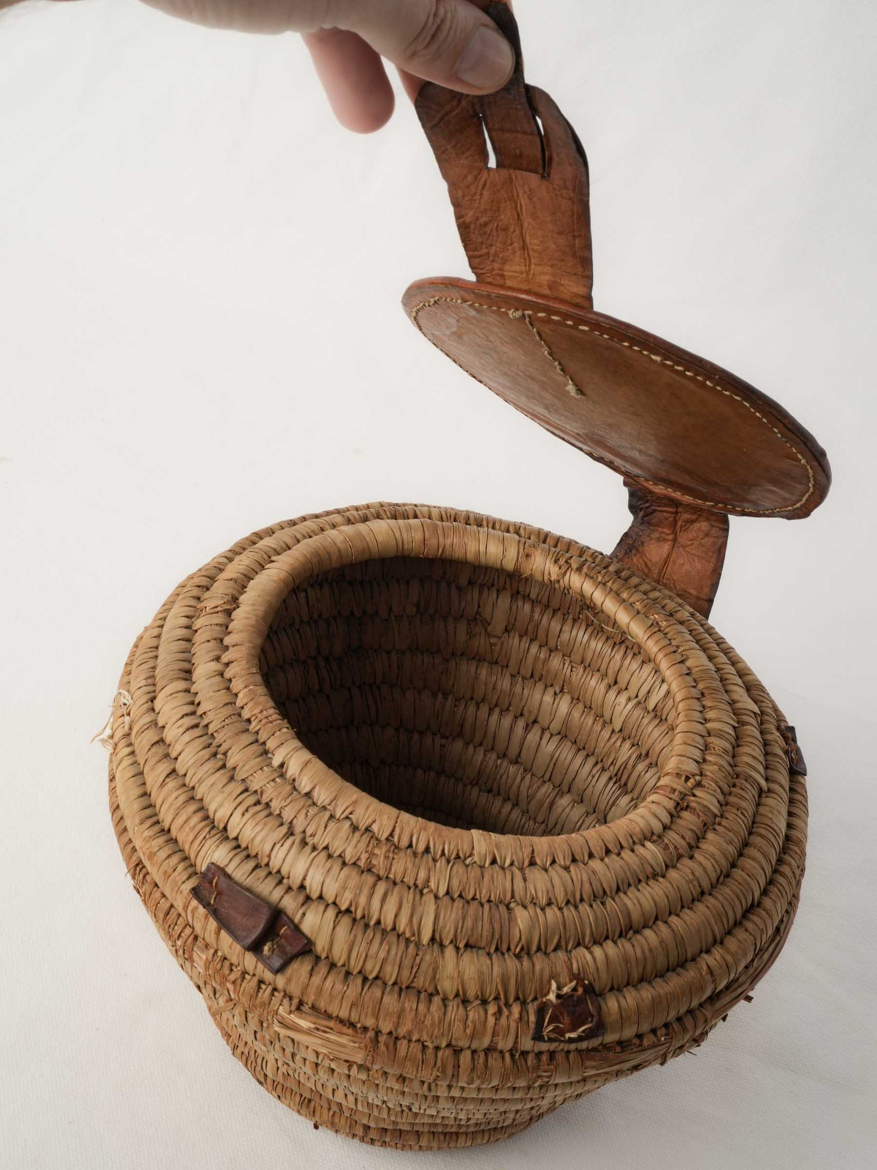 Vintage French Basket w/ Leather Lid