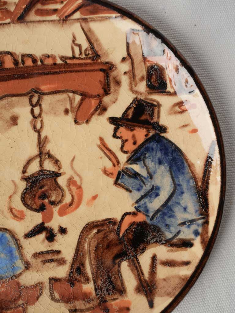 Mid-20th-Century French Plate Signed Gery w/ Provençal Hearth Scene - 9"