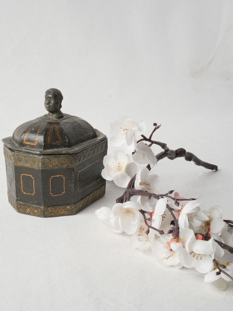 Rare French Directoire Painted Cast-Iron Tobacco Box - 5" x 5"